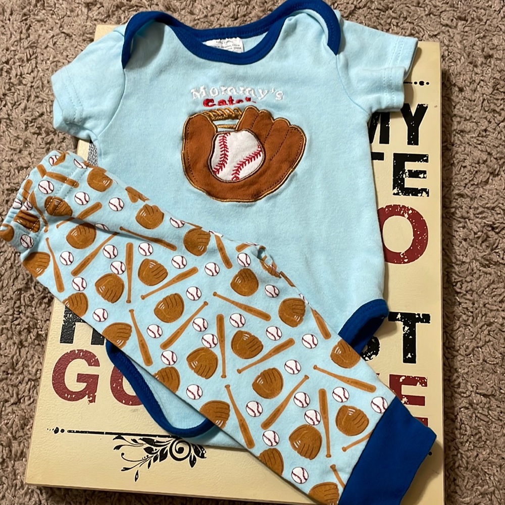 Baseball onesie and pants.